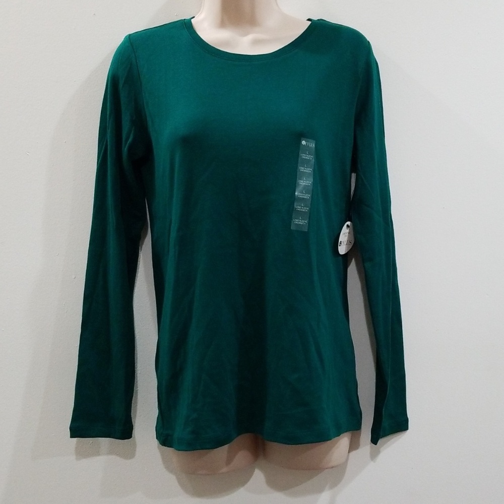 Stylus women's green long sleeved crew neck blouse
